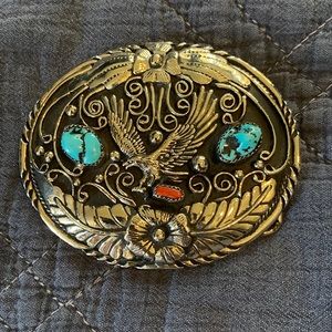 Turquoise and Coral belt buckle